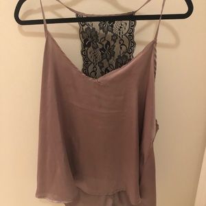 Silky satin tank with black lace back